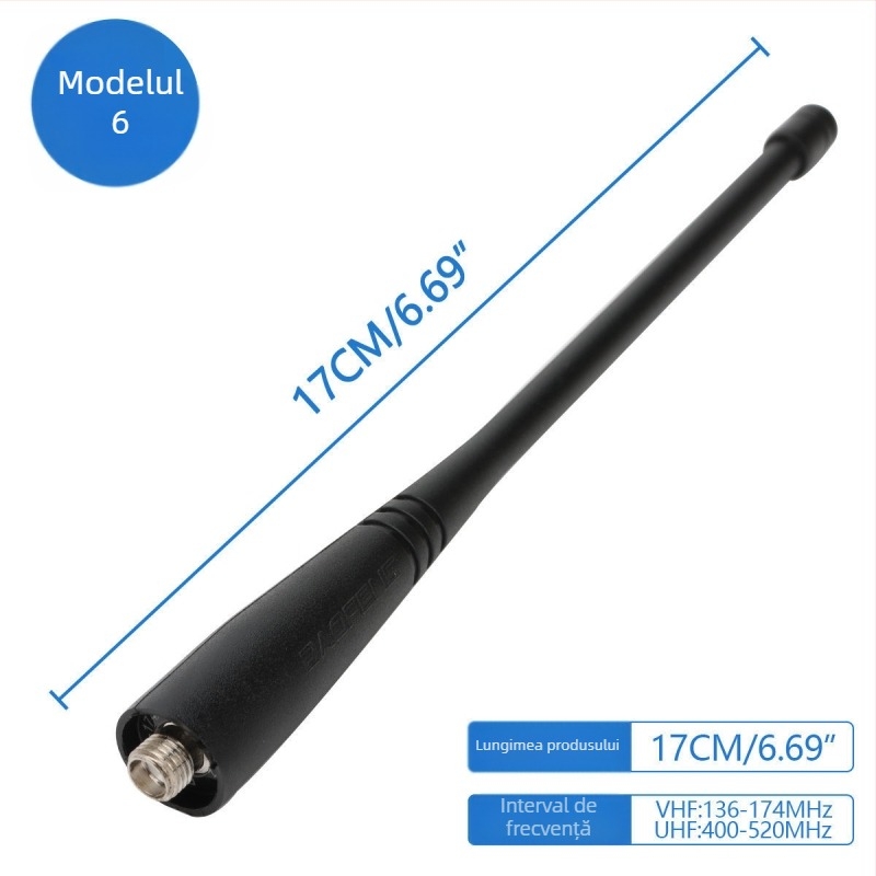 Antena pentru radio portabil cu conector SMA feminin, bandă dublă 136-174/400-520 MHz, rază 3-5 km, anti-interferență
