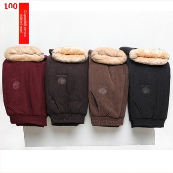 Pantaloni pentru femei de vârstă mijlocie și avansată, cu căptușeală din polar, croială lejeră, lungi, din poliester, pentru toamnă–iarnă