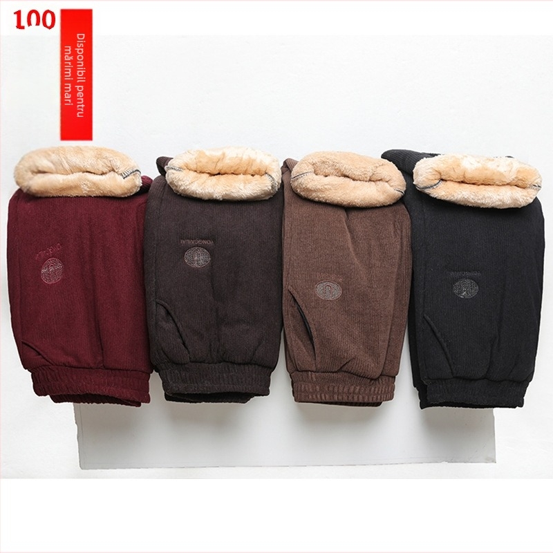 Pantaloni pentru femei de vârstă mijlocie și avansată, cu căptușeală din polar, croială lejeră, lungi, din poliester, pentru toamnă–iarnă