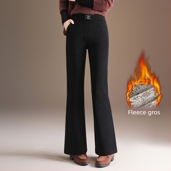 Pantaloni largi din corduroy cu căptușeală de fleece, talie înaltă, groși, iarnă 2025, stil elegant pentru naveta zilnică