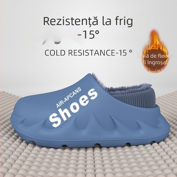 Papuți EVA impermeabili, pentru iarnă, cu fleece căptușit, antiderapante, talpă groasă, spate închis