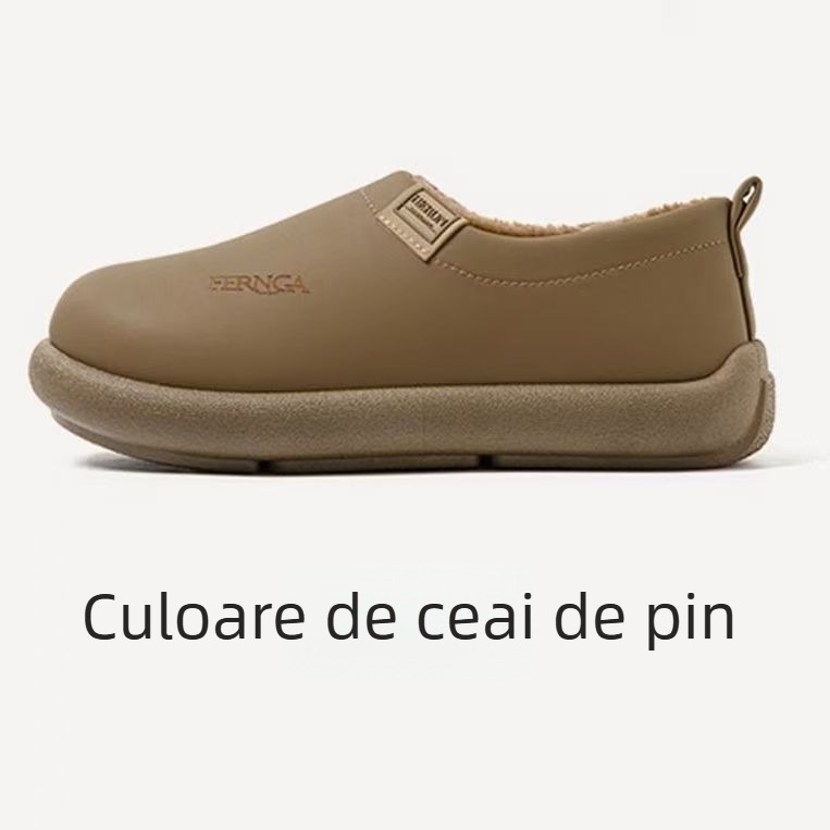 Papuci de iarnă unisex pentru casă, partea superioară PU, talpă EVA, căptuțiți cu fleece, antialunecare, groși