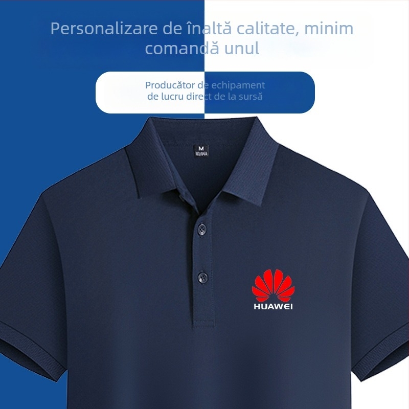 Tricou polo din bumbac mercerizat pentru uniformă de lucru, cu logo brodat, mâneci scurte, respirabil, evacuează umezeala.