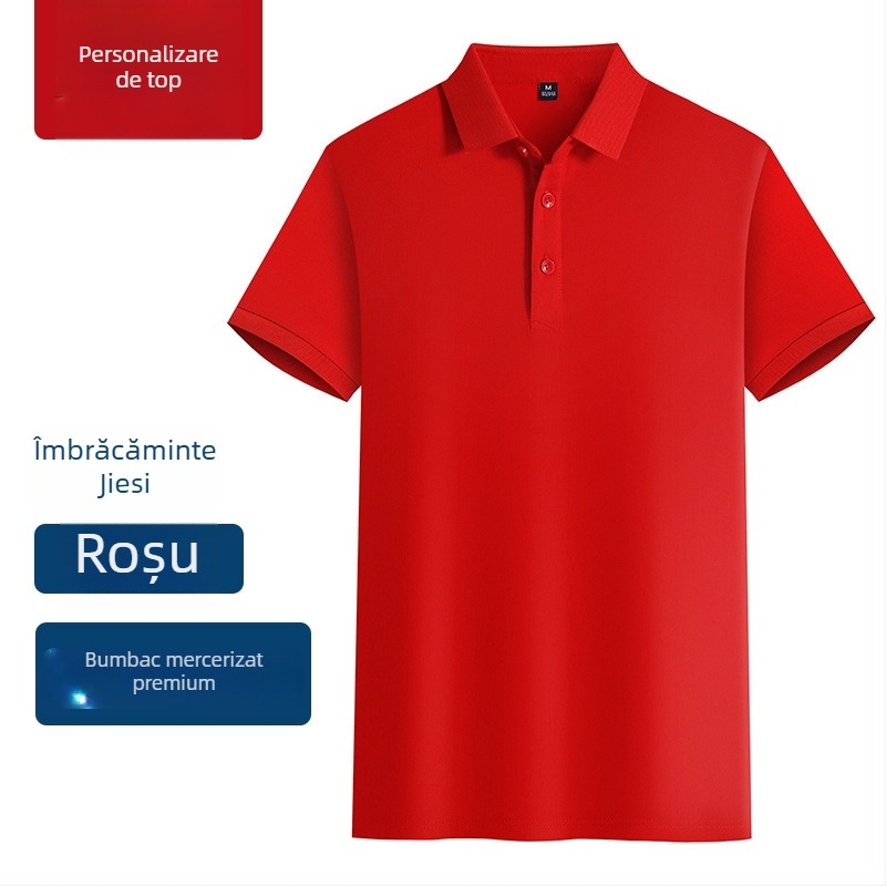 Tricou polo din bumbac mercerizat pentru uniformă de lucru, cu logo brodat, mâneci scurte, respirabil, evacuează umezeala.