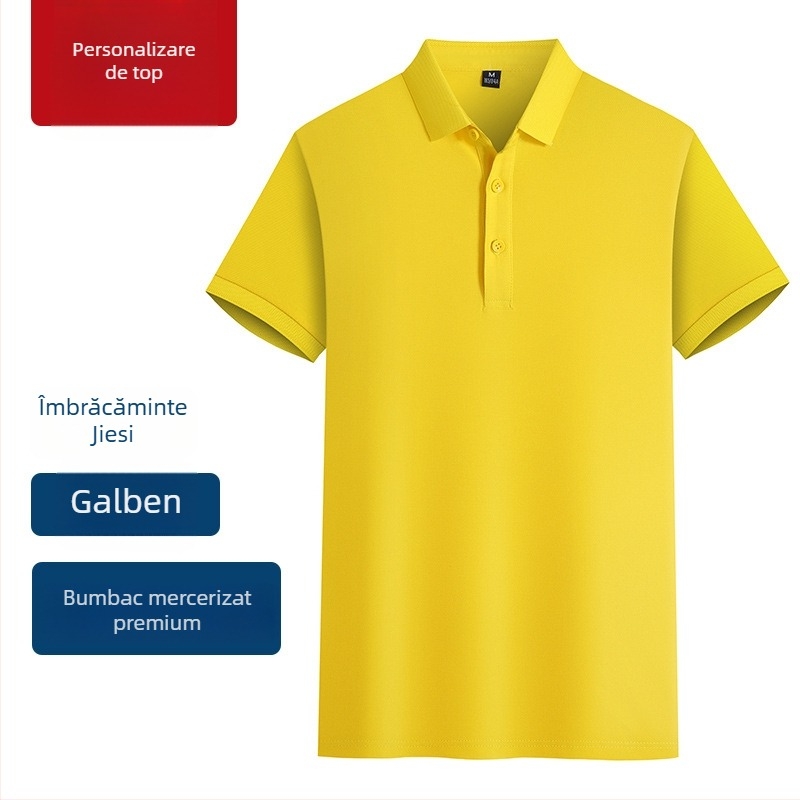 Tricou polo din bumbac mercerizat pentru uniformă de lucru, cu logo brodat, mâneci scurte, respirabil, evacuează umezeala.