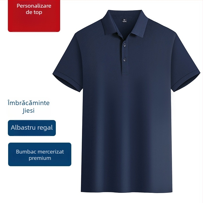 Tricou polo din bumbac mercerizat pentru uniformă de lucru, cu logo brodat, mâneci scurte, respirabil, evacuează umezeala.