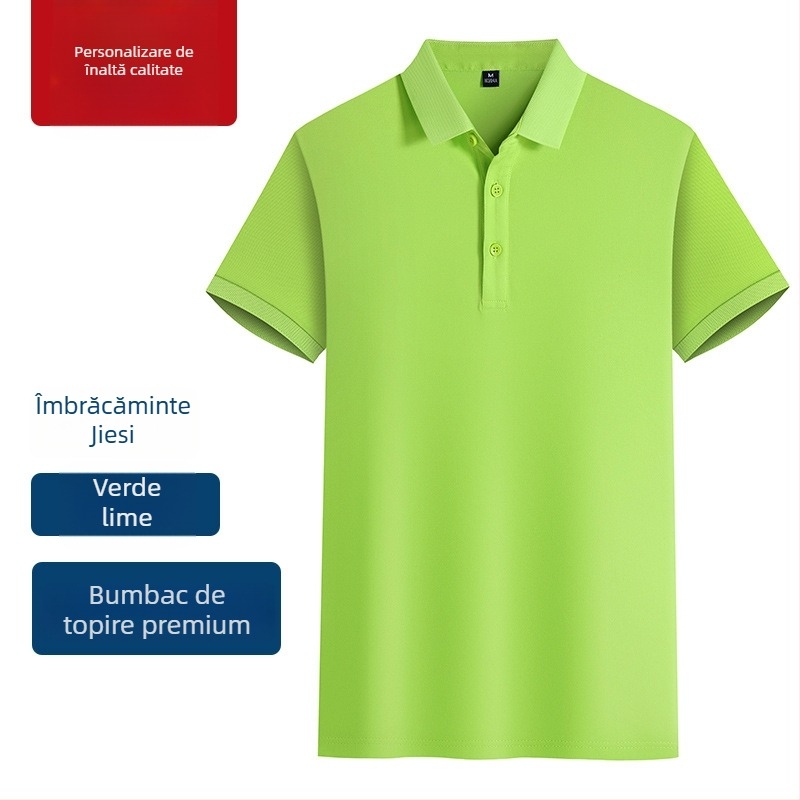 Tricou polo din bumbac mercerizat pentru uniformă de lucru, cu logo brodat, mâneci scurte, respirabil, evacuează umezeala.