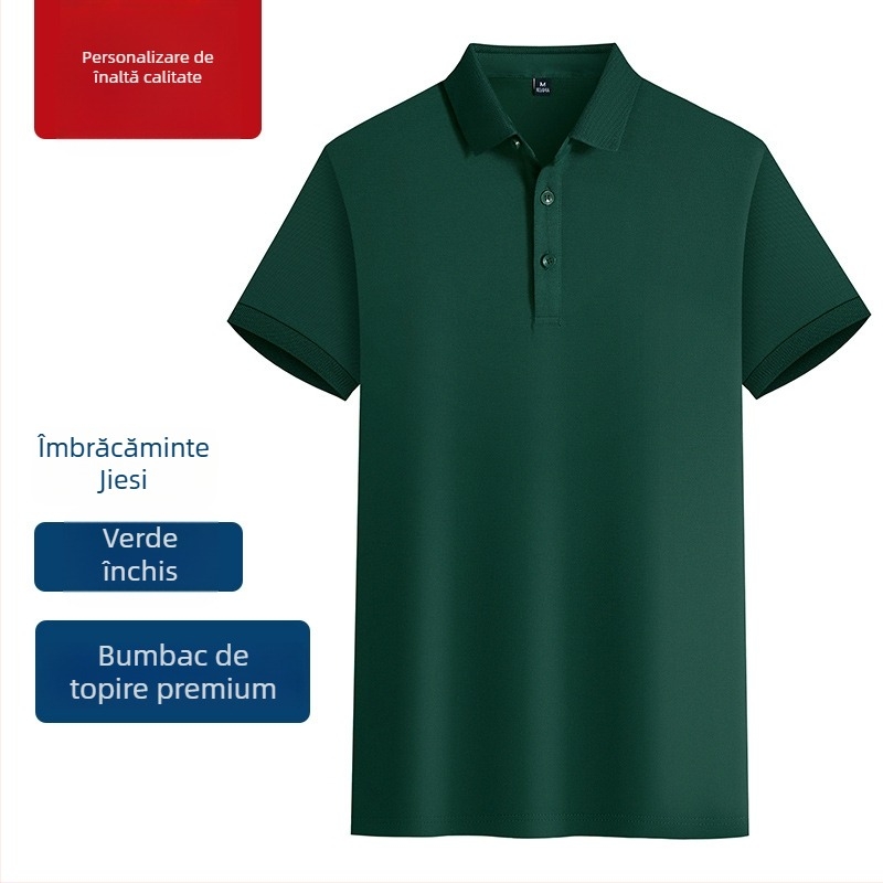 Tricou polo din bumbac mercerizat pentru uniformă de lucru, cu logo brodat, mâneci scurte, respirabil, evacuează umezeala.
