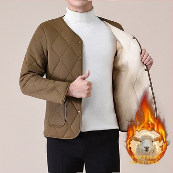 Vesta bărbați din lână groasă cu decolteu în V, umplutură din bumbac, căptușeală din poliester, buzunare laterale, nasturi, margine dreaptă, stil casual