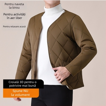 Vesta bărbați din lână groasă cu decolteu în V, umplutură din bumbac, căptușeală din poliester, buzunare laterale, nasturi, margine dreaptă, stil casual