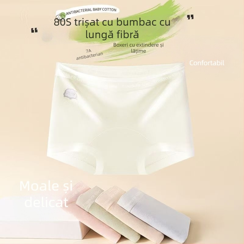 Boxer femei din bumbac, talie medie, antibacterian, imprimeu text, 95–100% bumbac, căptușeală în zona inghinală 100% bumbac