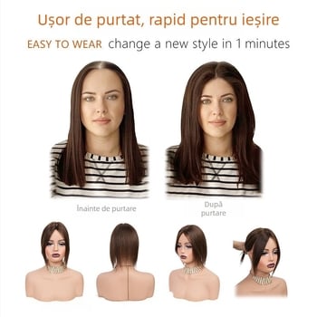 Piesă pentru coroana perucii din păr natural, păr drept, model JZ02, cu mecanism de prindere, pentru femei