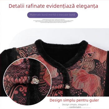 Vesta fără mâneci, stil chinezesc, design retro literar, imprimeu plante și flori, țesătură poliester, conținut PVC ≤30%