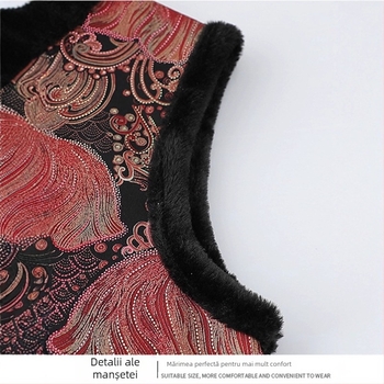 Vesta fără mâneci, stil chinezesc, design retro literar, imprimeu plante și flori, țesătură poliester, conținut PVC ≤30%