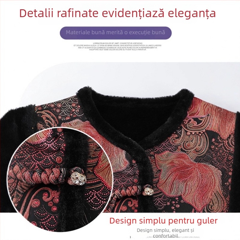 Vesta fără mâneci, stil chinezesc, design retro literar, imprimeu plante și flori, țesătură poliester, conținut PVC ≤30%