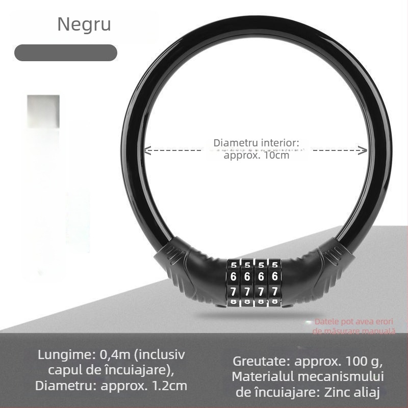 Încuietoare cu parolă Keyma pentru biciclete, motociclete și vehicule electrice — cod de patru cifre, cablu PVC din oțel, 100 g