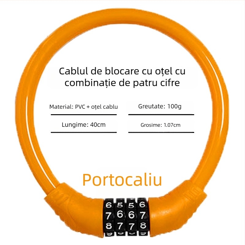 Încuietoare cu parolă Keyma pentru biciclete, motociclete și vehicule electrice — cod de patru cifre, cablu PVC din oțel, 100 g