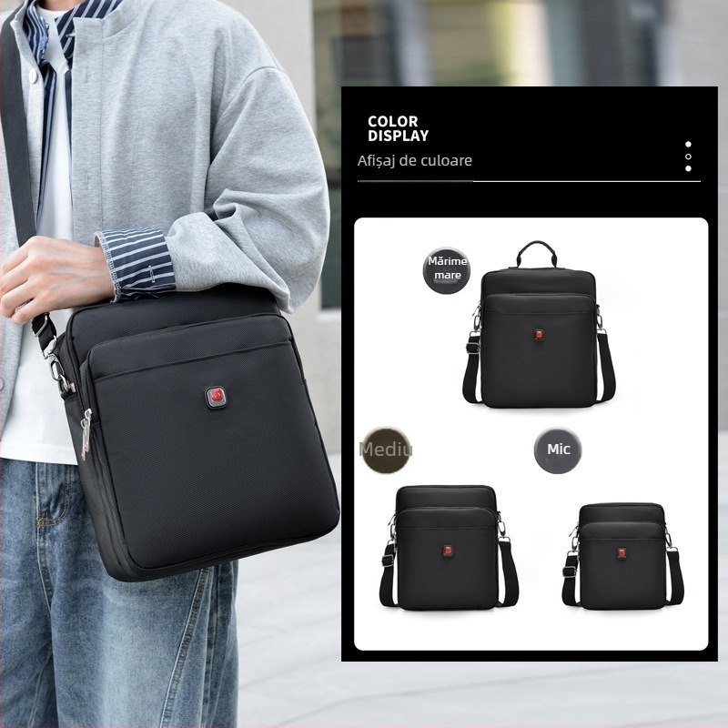 Geantă de umăr pentru bărbați - Oxford, căptușeală din nailon, respirabilă, impermeabilă, design pătrat vertical