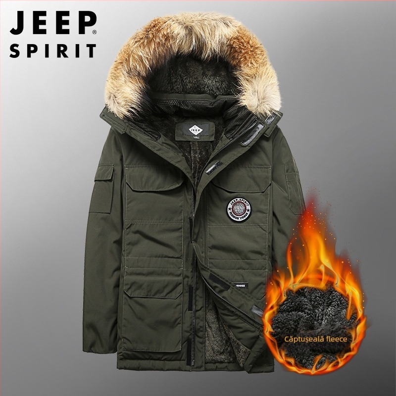 Geacă de bărbați cu glugă, căptușeală din fleece, umplutură poliester, fermoar