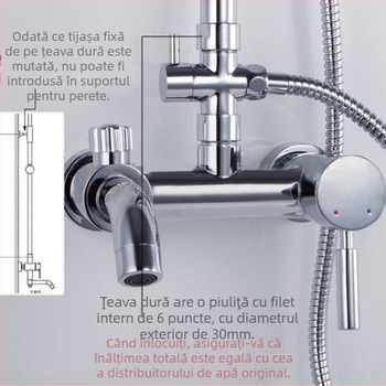 Ventil divertor pentru duș din cupru QT130 – tragere pentru deschidere rapidă, intrare 1, ieșiri 2, montaj filet, cromat