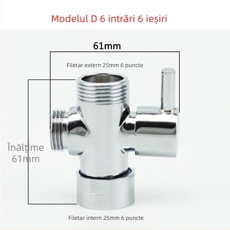 Ventil divertor pentru duș din cupru QT130 – tragere pentru deschidere rapidă, intrare 1, ieșiri 2, montaj filet, cromat