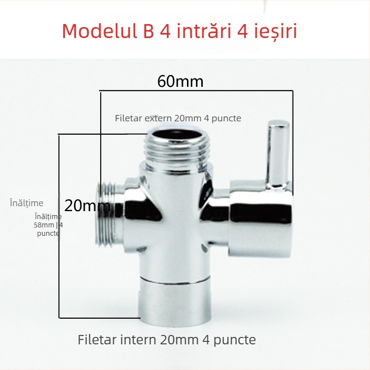 Ventil divertor pentru duș din cupru QT130 – tragere pentru deschidere rapidă, intrare 1, ieșiri 2, montaj filet, cromat