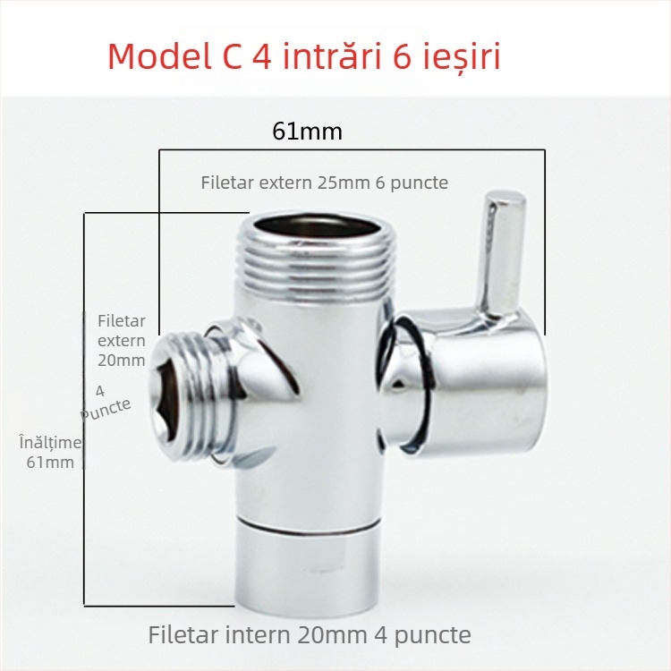 Ventil divertor pentru duș din cupru QT130 – tragere pentru deschidere rapidă, intrare 1, ieșiri 2, montaj filet, cromat