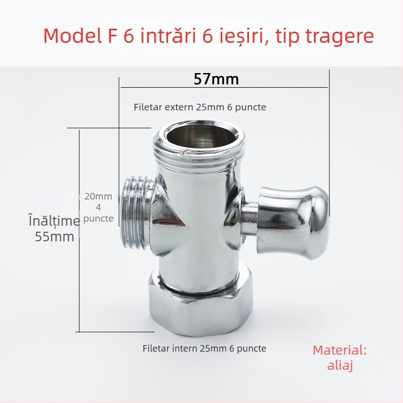 Ventil divertor pentru duș din cupru QT130 – tragere pentru deschidere rapidă, intrare 1, ieșiri 2, montaj filet, cromat