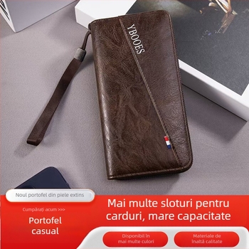 Portofel masculin lung, din PU, ultra-subțire, cu mai multe sloturi pentru carduri, impermeabil, extensibil