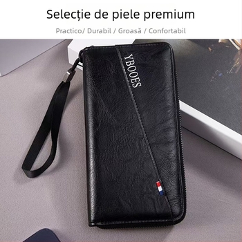 Portofel masculin lung, din PU, ultra-subțire, cu mai multe sloturi pentru carduri, impermeabil, extensibil