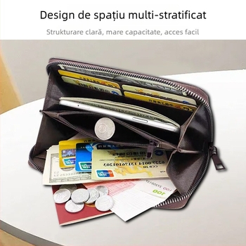 Portofel masculin lung, din PU, ultra-subțire, cu mai multe sloturi pentru carduri, impermeabil, extensibil