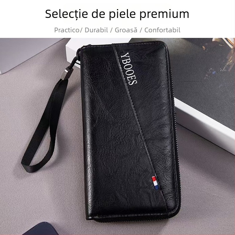 Portofel masculin lung, din PU, ultra-subțire, cu mai multe sloturi pentru carduri, impermeabil, extensibil