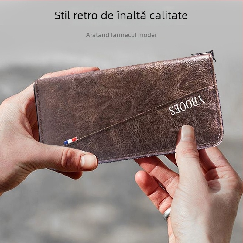 Portofel masculin lung, din PU, ultra-subțire, cu mai multe sloturi pentru carduri, impermeabil, extensibil