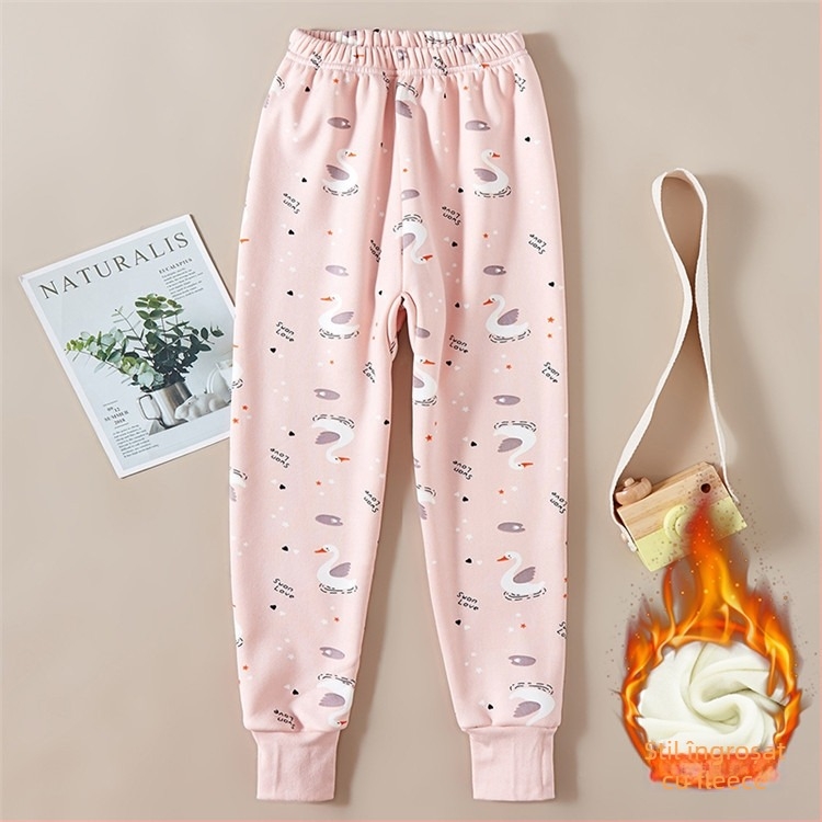 Pantaloni copii groși, fleece căptușit, talie înaltă, Milk Silk, 95% poliester, pentru toamnă și iarnă