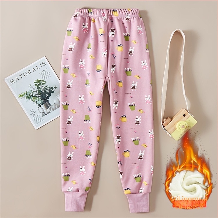 Pantaloni copii groși, fleece căptușit, talie înaltă, Milk Silk, 95% poliester, pentru toamnă și iarnă