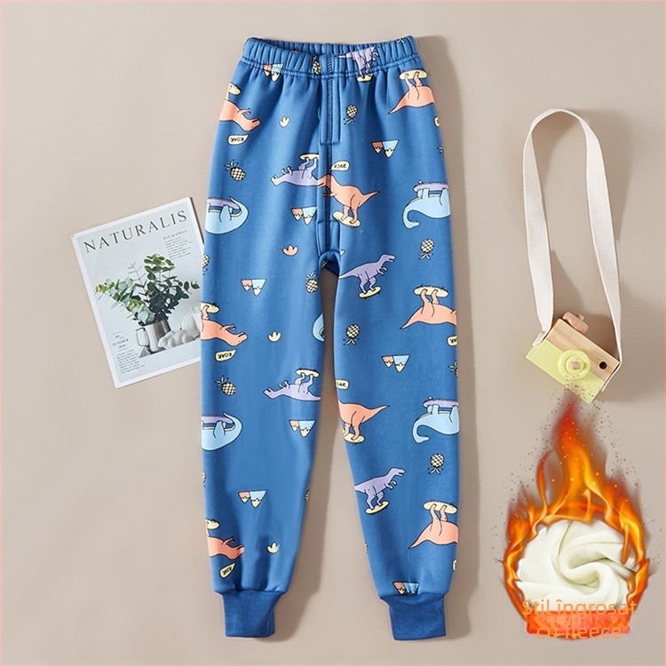 Pantaloni copii groși, fleece căptușit, talie înaltă, Milk Silk, 95% poliester, pentru toamnă și iarnă