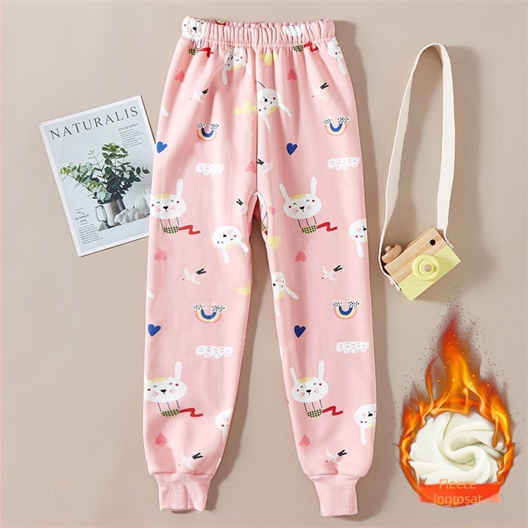 Pantaloni copii groși, fleece căptușit, talie înaltă, Milk Silk, 95% poliester, pentru toamnă și iarnă