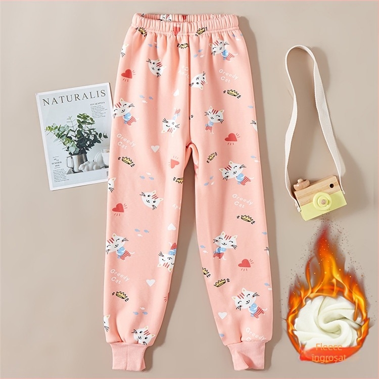 Pantaloni copii groși, fleece căptușit, talie înaltă, Milk Silk, 95% poliester, pentru toamnă și iarnă