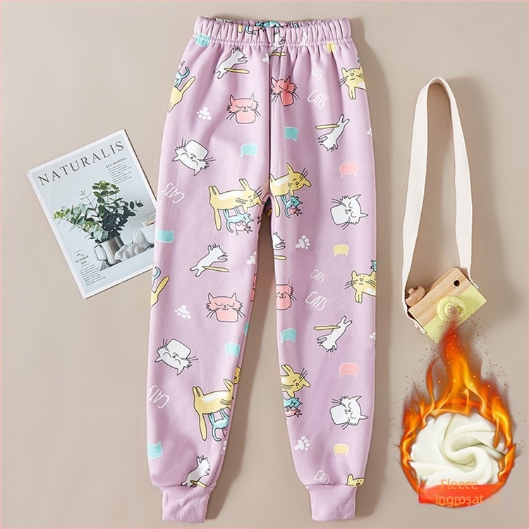 Pantaloni copii groși, fleece căptușit, talie înaltă, Milk Silk, 95% poliester, pentru toamnă și iarnă