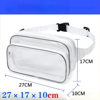 Geantă de piept pentru bărbați din PVC – Model transparent cu plasă, închidere cu fermoar, buzunar interior cu fermoar, formă pătrată orizontală