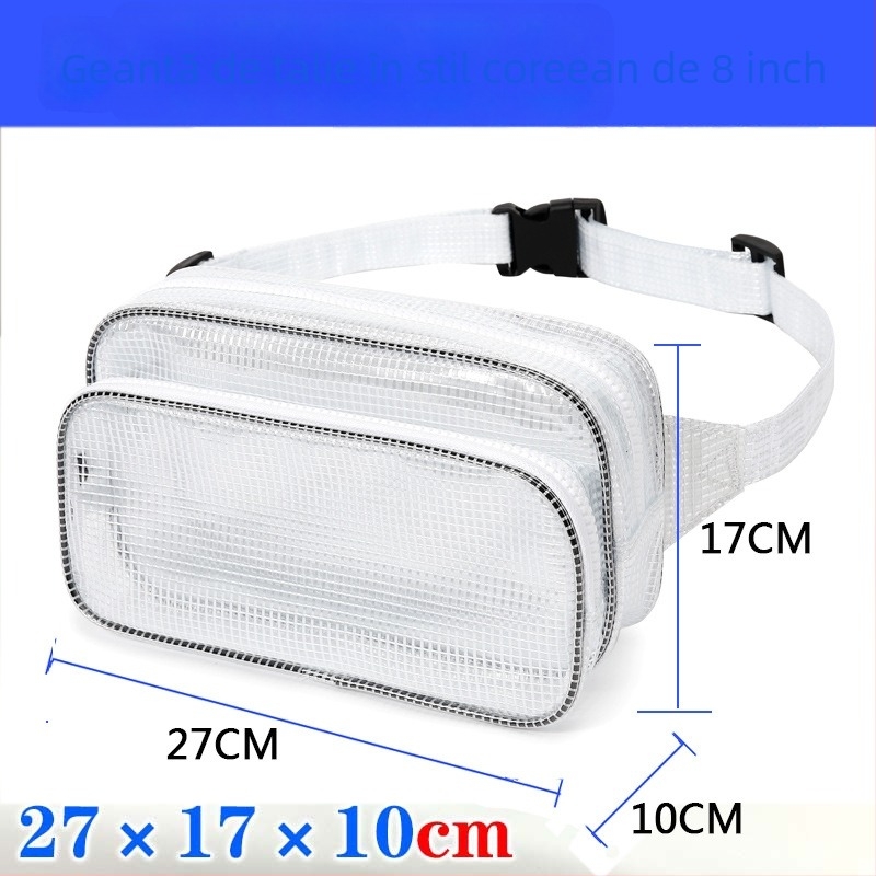 Geantă de piept pentru bărbați din PVC – Model transparent cu plasă, închidere cu fermoar, buzunar interior cu fermoar, formă pătrată orizontală