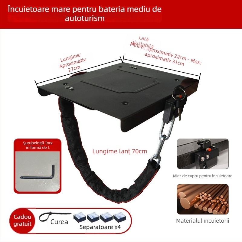 Keyma 508-18 Lacăt capac baterie pentru vehicul electric, plăcuță din aliaj de cupru-otel cu finisaj vopsit, protecție baterie EV, greutate 500 g, stil modern minimalist