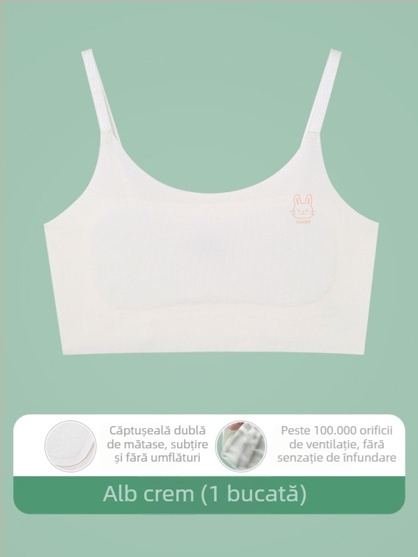 Sutien-vest pentru fete, 9–13 ani, material nailon, cupă ultra-subțire modelată cu bumbac, căptușeală din spandex 30–50%, bretele cu șnur