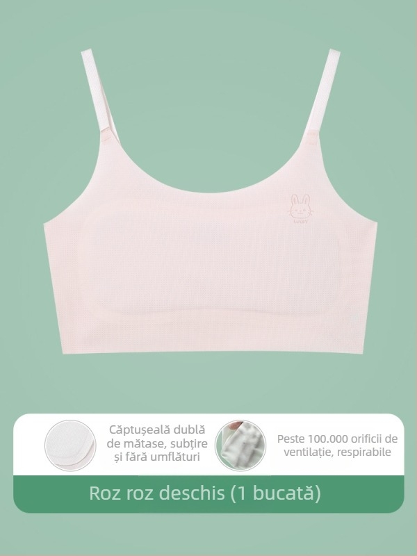 Sutien-vest pentru fete, 9–13 ani, material nailon, cupă ultra-subțire modelată cu bumbac, căptușeală din spandex 30–50%, bretele cu șnur