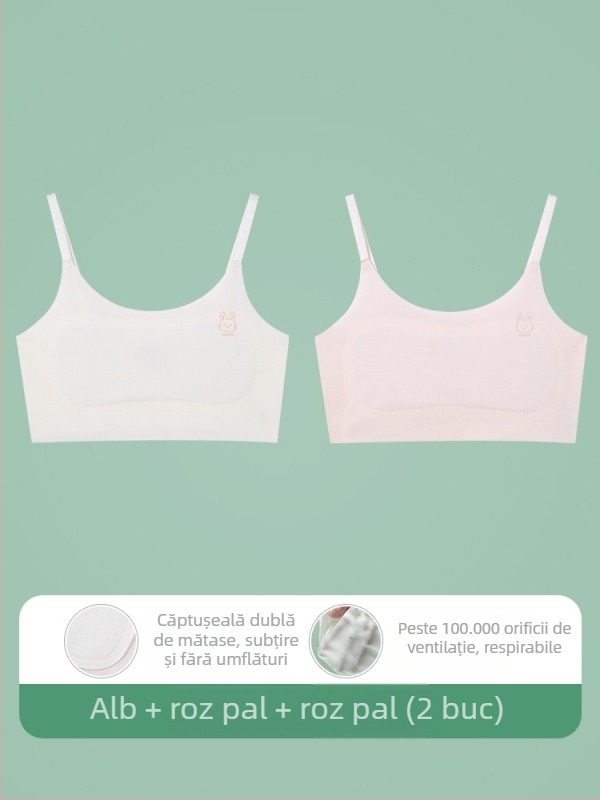 Sutien-vest pentru fete, 9–13 ani, material nailon, cupă ultra-subțire modelată cu bumbac, căptușeală din spandex 30–50%, bretele cu șnur