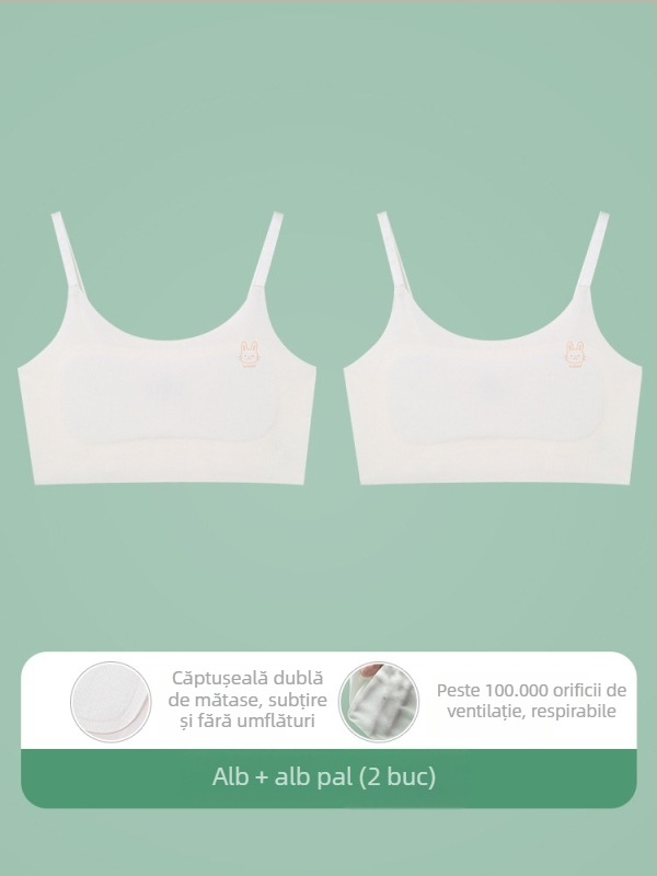Sutien-vest pentru fete, 9–13 ani, material nailon, cupă ultra-subțire modelată cu bumbac, căptușeală din spandex 30–50%, bretele cu șnur