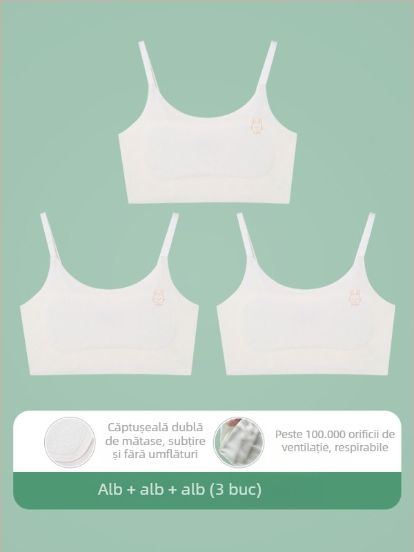 Sutien-vest pentru fete, 9–13 ani, material nailon, cupă ultra-subțire modelată cu bumbac, căptușeală din spandex 30–50%, bretele cu șnur