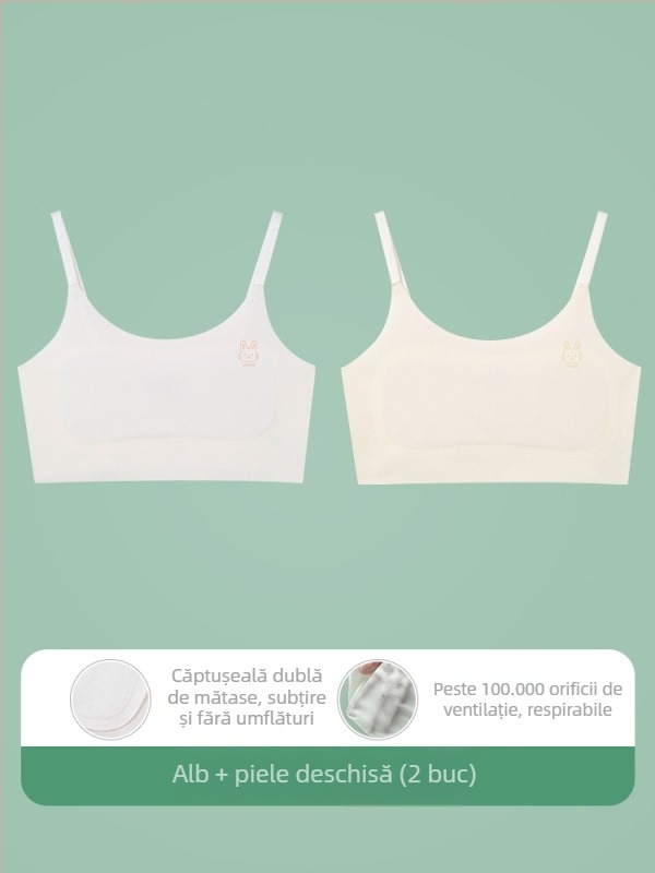 Sutien-vest pentru fete, 9–13 ani, material nailon, cupă ultra-subțire modelată cu bumbac, căptușeală din spandex 30–50%, bretele cu șnur