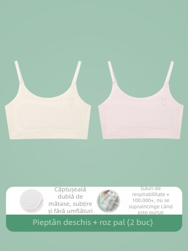 Sutien-vest pentru fete, 9–13 ani, material nailon, cupă ultra-subțire modelată cu bumbac, căptușeală din spandex 30–50%, bretele cu șnur