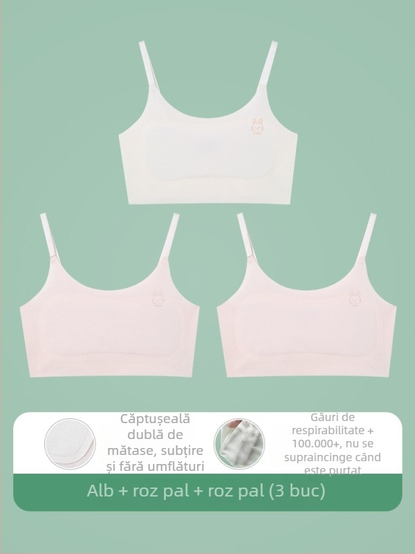 Sutien-vest pentru fete, 9–13 ani, material nailon, cupă ultra-subțire modelată cu bumbac, căptușeală din spandex 30–50%, bretele cu șnur